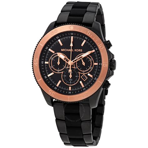 michael kors theroux black-tone and leather watch|Michael Kors black watches.